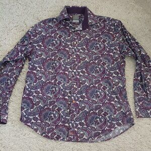 Thomas Dean Shirt Mens XL Purple Paisley Button Up Long Sleeve Cotton Casual